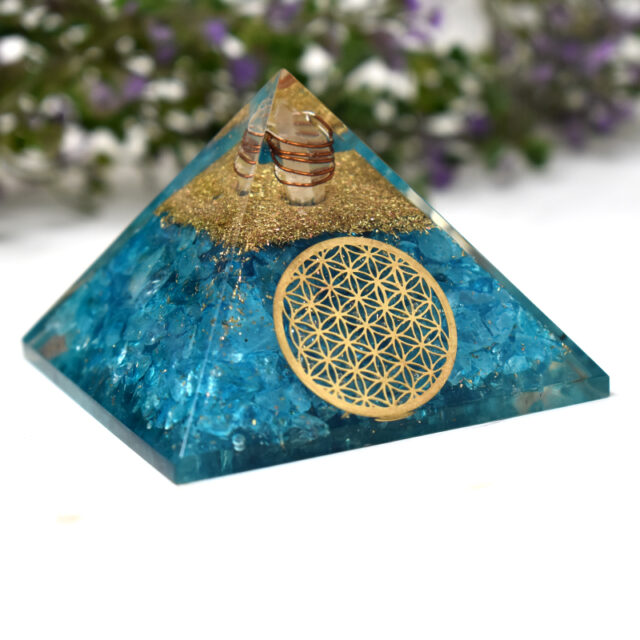 Aquamarine Onyx Flower Of Life Orgone Pyramid 1