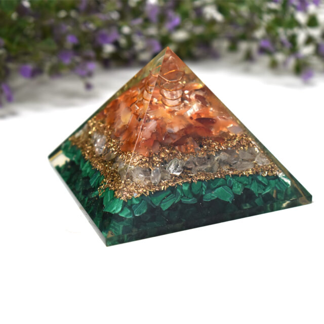 Red Carnelian Crystal Quartz Malachite Orgone Pyramid 3